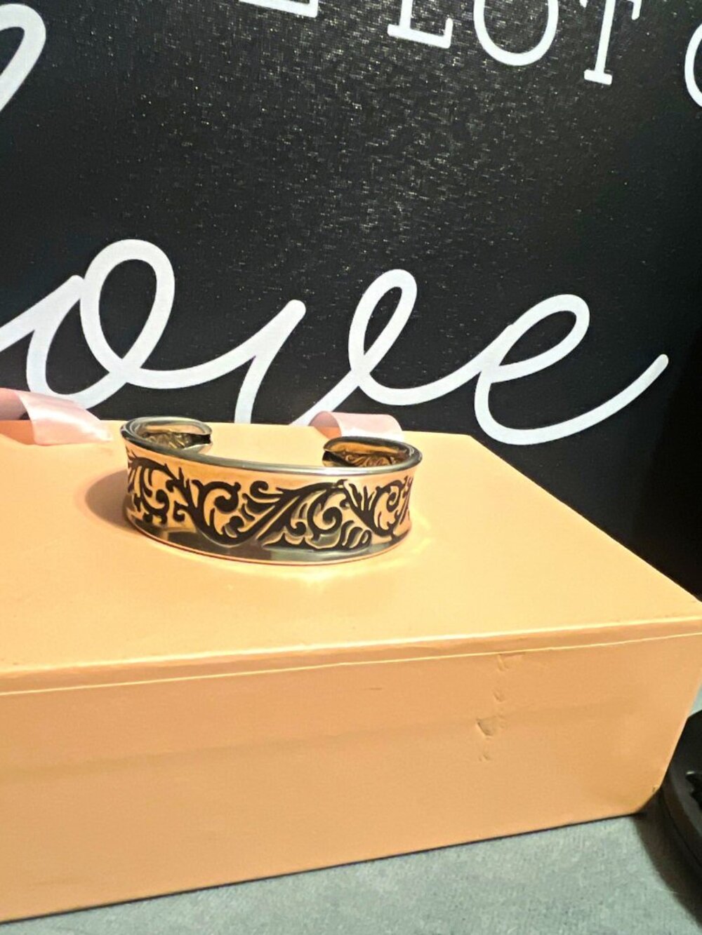 Vintage Ed Levin Sterling Silver and Bronze Foliiate Scroll Cuff Bracelet